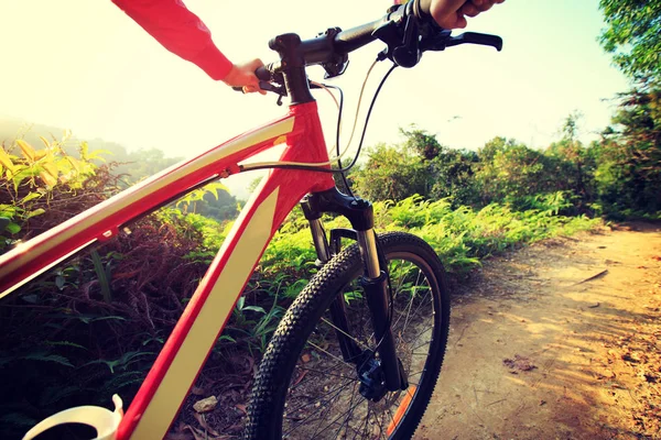 Jeune femme à vélo de montagne — Photo