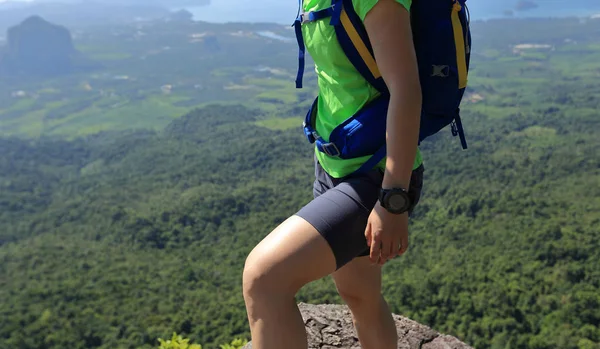 Giovane donna in piedi sulla cima della montagna — Foto Stock