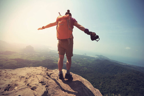 young woman with backpack