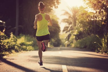 Orman iz üzerinde çalışan genç kadın 