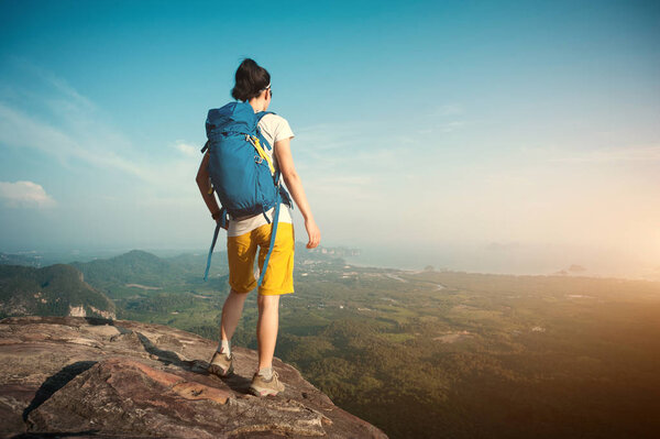 young woman with backpack