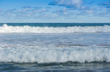 büyük dalga kumlu plaja çalıştıran