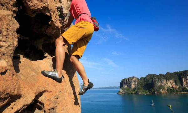 Donna arrampicata sulla scogliera — Foto Stock