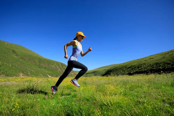  çayır üzerinde çalışan genç kadın