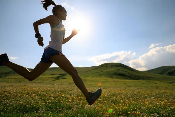 çayır üzerinde çalışan genç kadın