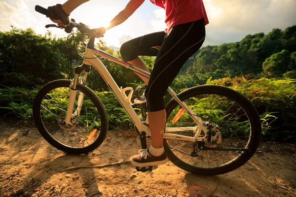 Mulher ciclismo mountain bike — Fotografia de Stock