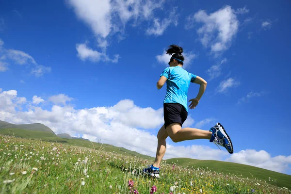 Mujer corriendo en el prado — Foto de Stock