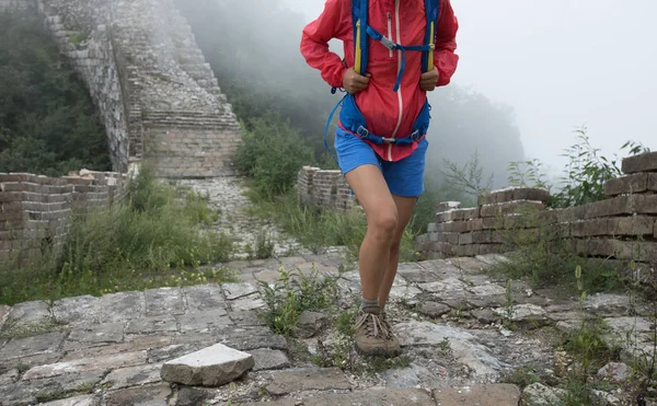 Çin Seddi üzerinde yürüyen kadın