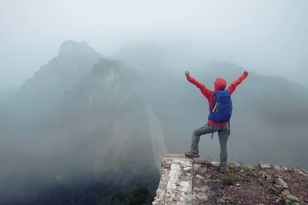 Ung kvinna hiker njuter utsikten — Stockfoto