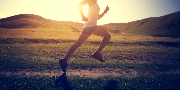 Mujer corriendo en el prado verde — Foto de Stock