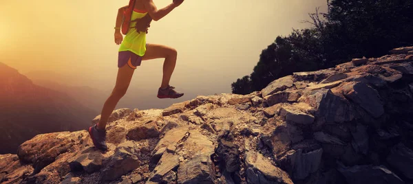 Jonge vrouw wordt uitgevoerd op de berg — Stockfoto