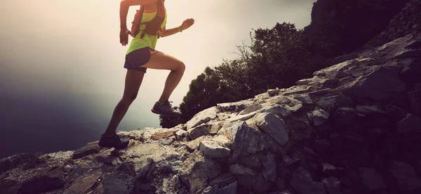 Mujer joven corriendo en la montaña — Foto de Stock