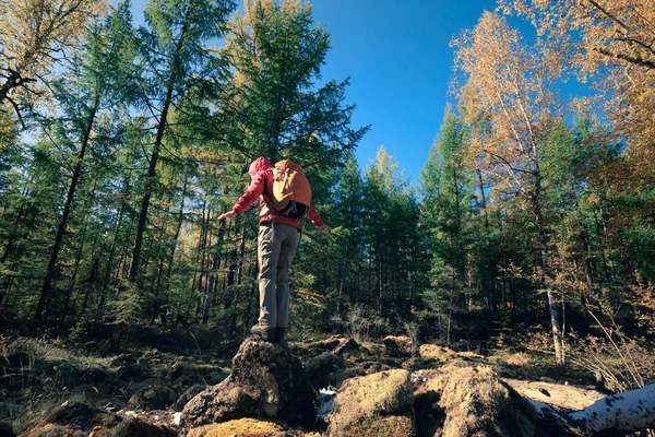 Vrouw in herfstbos — Stockfoto