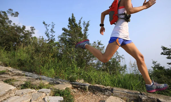 Giovane donna che corre al grande muro — Foto Stock