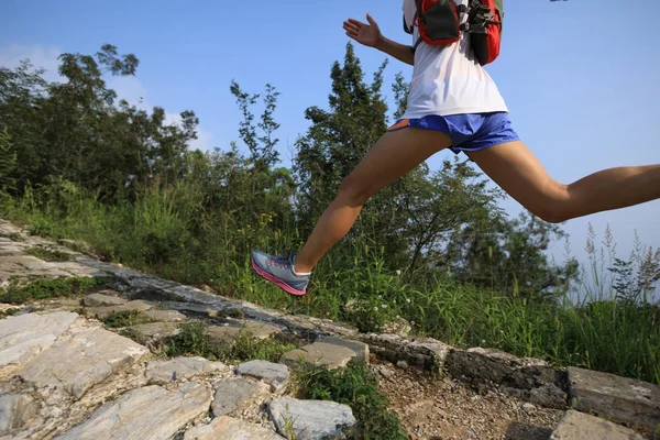 Fiatal nő futás-on nagy fal — Stock Fotó