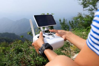 Uçağı uzaktan kumanda ile erkek eller 