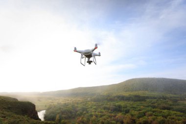 sonbahar ormanın üzerinde havaya uçan uçak