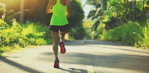 Young Fitness Woman Running Forest Trail Morning — Stock Photo, Image