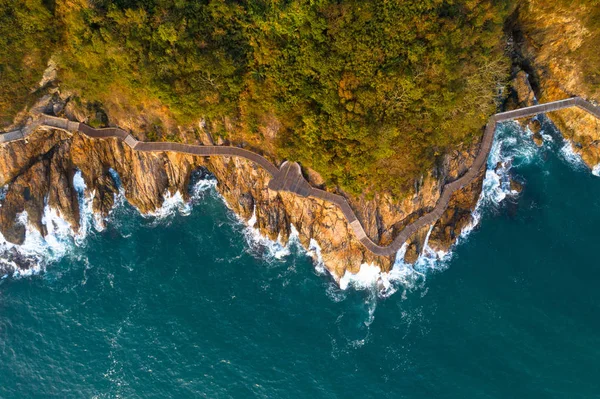 Vista Aérea Del Avión Tripulado Del Paseo Marítimo Madera Las —  Fotos de Stock