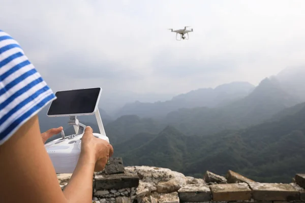 Repülő Drone Bevétel Fénykép Kínai Nagy Fal Táj — Stock Fotó