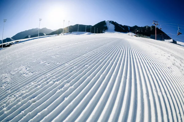 Pistas Diagonales Una Pista Esquí Dejada Por Gato Nieve — Foto de Stock