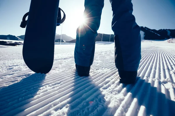 Egy Snowboardos Snowboard Téli Hegyekben — Stock Fotó