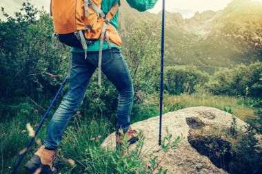 backpacking woman hiker hiking in the nature clipart