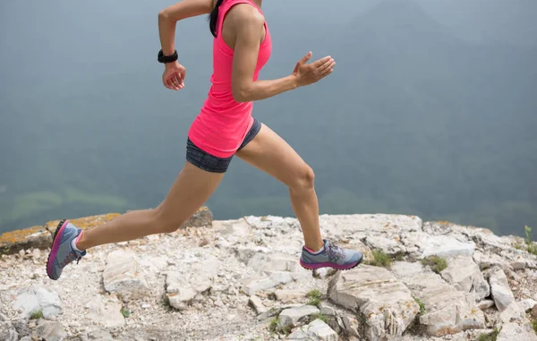 Sportieve Fitness Vrouw Runner Uitgevoerd Bergtop — Stockfoto
