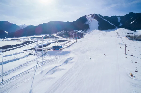 Vista Aérea Del Parque Esquí Snowboard Invierno — Foto de Stock