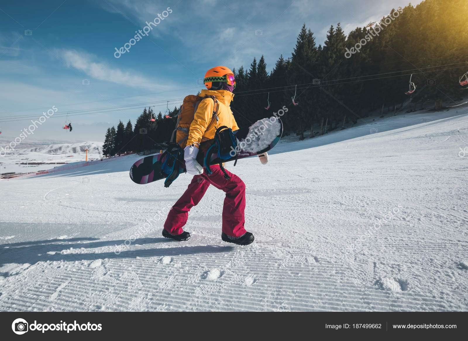 snowboarding with a backpack