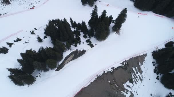 Vista Aérea Pista Esquí Alpino Snowboard Las Montañas — Vídeos de Stock