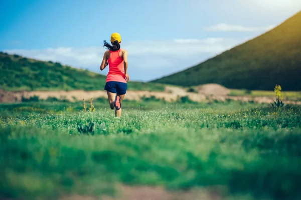 Fitness Vrouw Trail Runner Uitgevoerd Bergen — Stockfoto