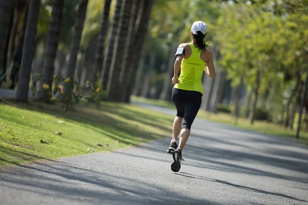 Sporty Young Fitness Woman Running Tropical Park — Stock Photo, Image