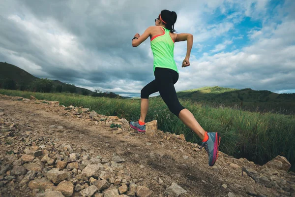 Sporty Young Woman Running Rural Road — Stock Photo, Image