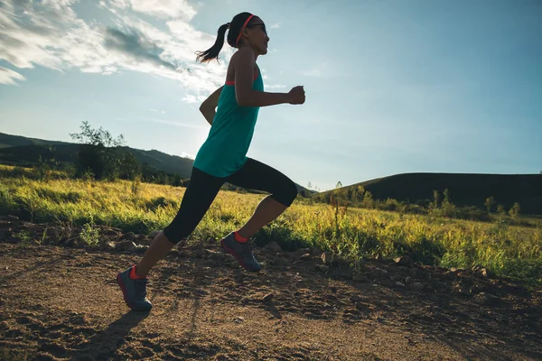 Sporty Young Woman Running Rural Road — Stock Photo, Image