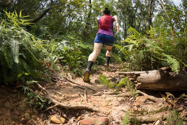 Sentiero Donna Esecuzione Nella Foresta Tropicale — Foto Stock