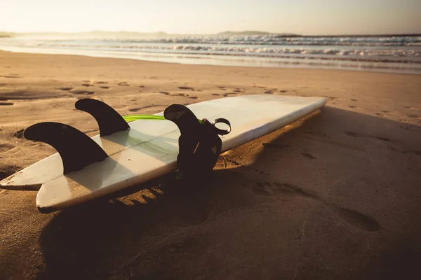 Tavola Surf Sulla Spiaggia Sabbiosa All Alba — Foto Stock