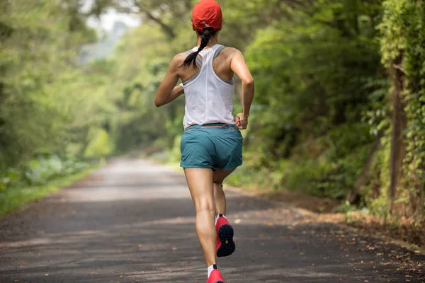 Healthy Fitness Woman Running Outdoors Summer Park — 스톡 사진