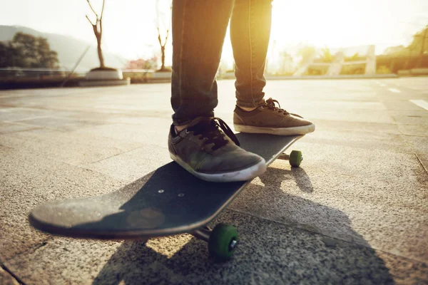 Legs Skateboarder Skateboarding City Sunset Light — Stock Photo, Image