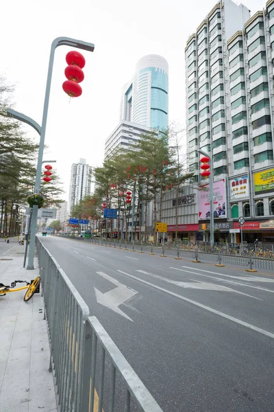 Shenzhen China January 2020 Almost Empty Street Chinese Lunar New — Stock Photo, Image