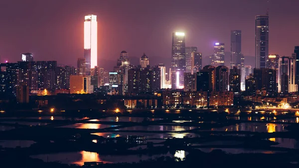 Scenario Illuminare Paesaggio Notturno Urbano Della Città Shenzhen Cina — Foto Stock