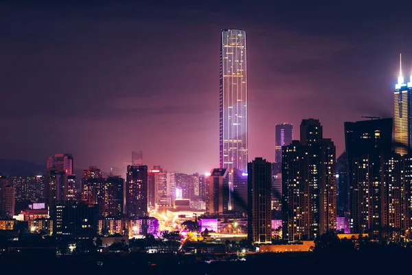 Paysage Illumination Nocturne Urbaine Ville Shenzhen Chine — Photo