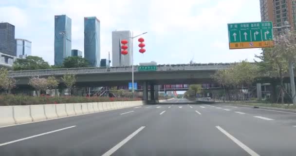 Shenzhen China Februar 2020 Autofahren Auf Fast Leeren Straßen Der — Stockvideo