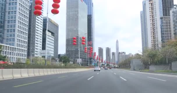 Shenzhen China Februar 2020 Autofahren Auf Fast Leeren Straßen Der — Stockvideo