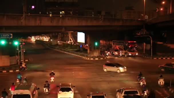 Snabb Rörelse Upptagen Trafik Natten Bangkok Stad Thailand — Stockvideo