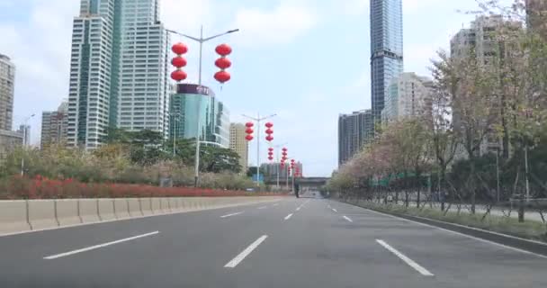 Shenzhen China Februar 2020 Autofahren Auf Fast Leeren Straßen Der — Stockvideo