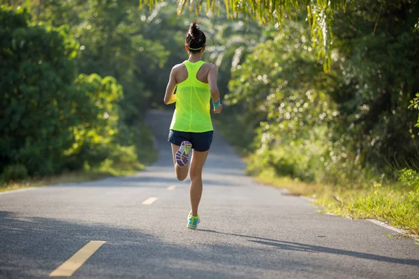 Young Fit Woman Running Tropical Forest Trail — Stock Photo, Image