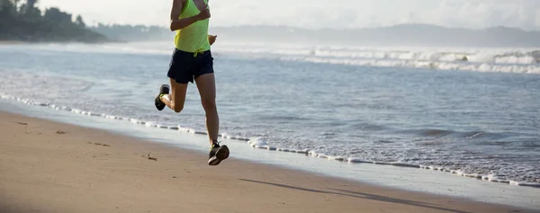 Fitness Woman Running Sunrise Beach — Stock Photo, Image