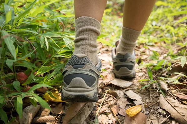 Legs Female Hiker Walking Trail Spring Mountains — Stock Photo, Image