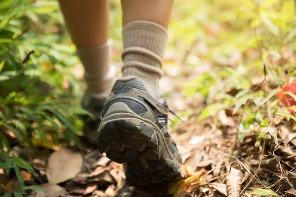 Gambe Escursionista Donna Che Cammina Sul Sentiero Montagna Primaverile — Foto Stock